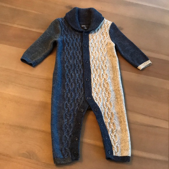 Baby Gap Boys 6-12 Month Cream White Cable Knit Sweater Romper Nwt